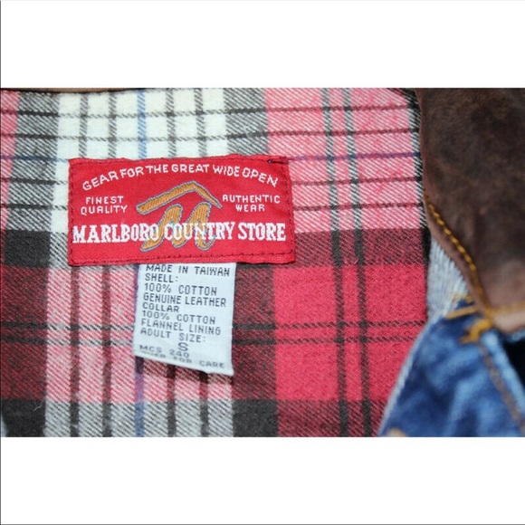 Marlboro Country Leather Collar Denim Jean Jacket - Picture 3 of 6
